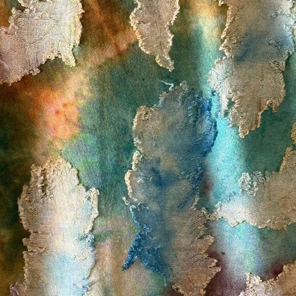 Karen Kane Tie Dye Leaf Print Burnout‎ Shirttail Blouse Top Blue Brown Medium - Picture 14 of 14